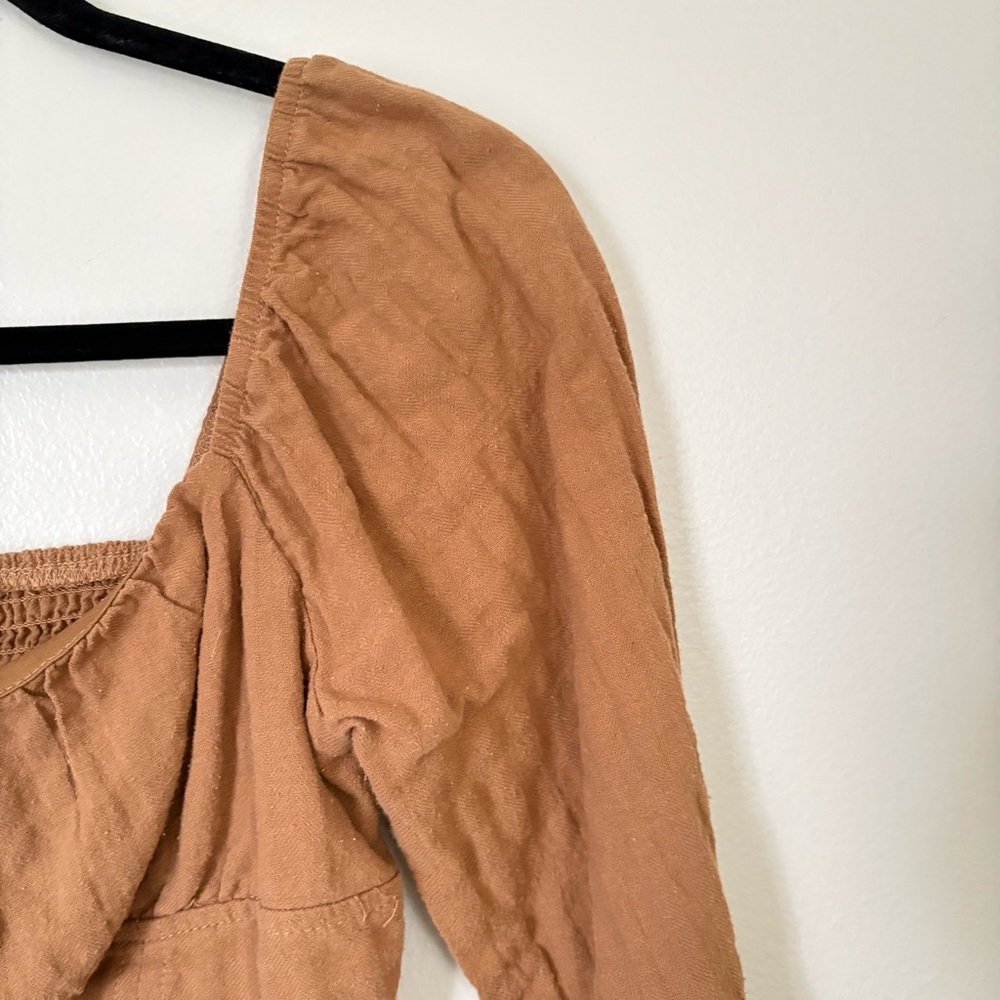 Wild Fable Cropped Long Sleeve Boho Top, Brown, Size XS - Picture 4 of 9